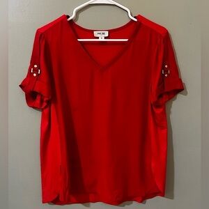 Per-Se by Carlisle red silk blouse with gold embellishments to sleeve size small